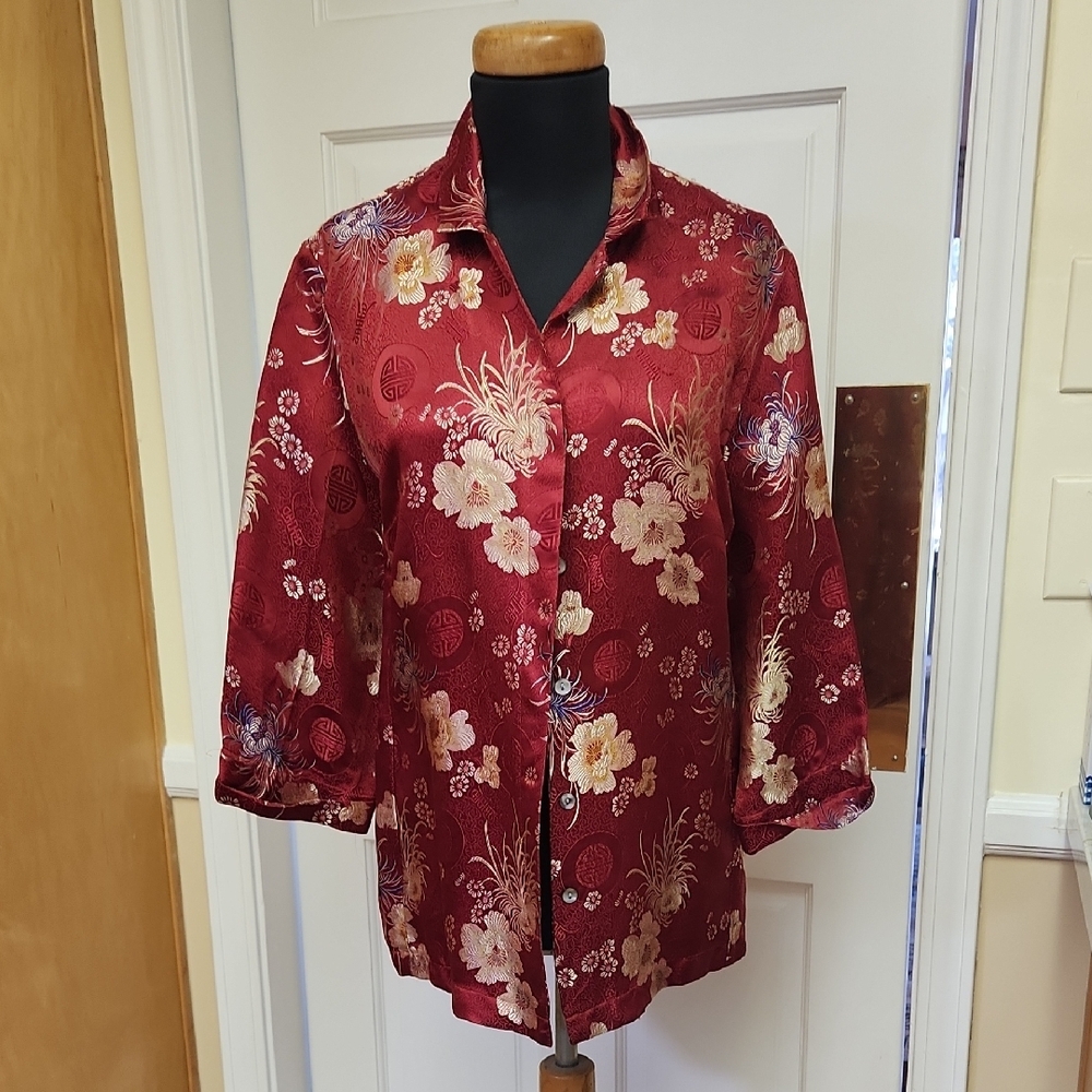 Elegant Floral Red Women's Top